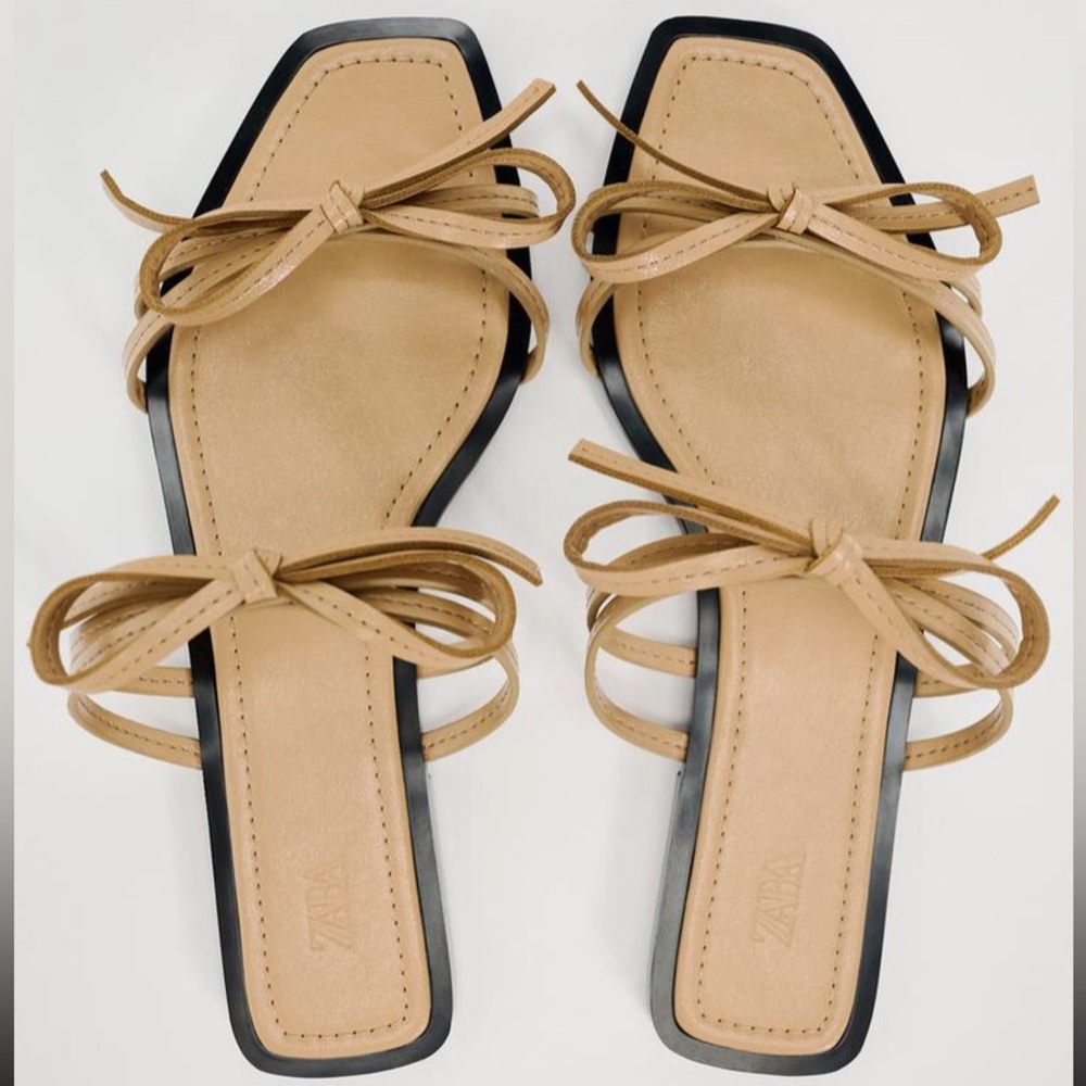 ZARA Bow Trim Flat Sandals - Picture 1 of 10